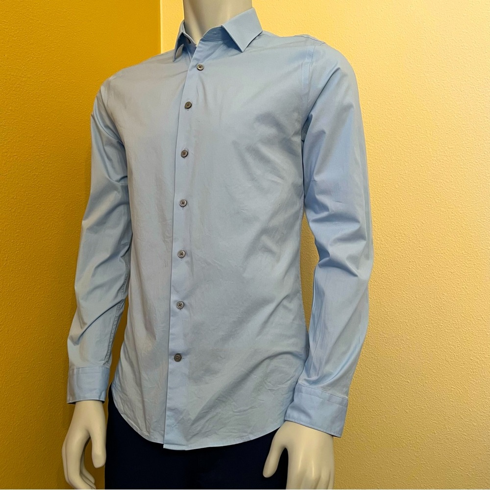 Express Mens 1mx Extra Slim Solid Light Blue Long… - image 2